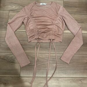 Adika Long Sleeve Shirt Thin Cropped Pink Sparkles Medium